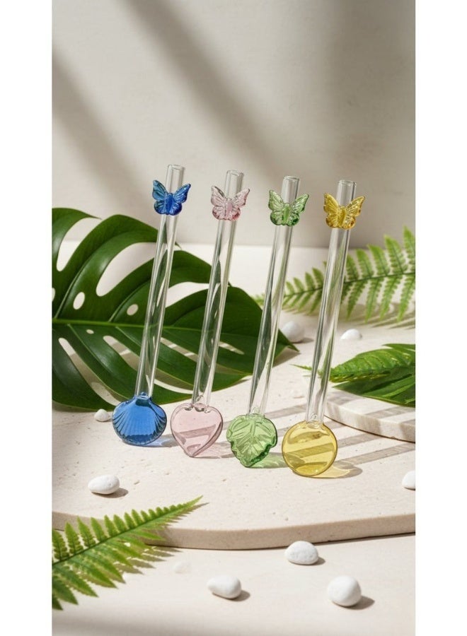 Eco-Friendly Reusable Borosilicate Glass Straw Spoon Set of 4 – Durable Glass Straws and Spoons for Hot and Cold Drinks - Image 3